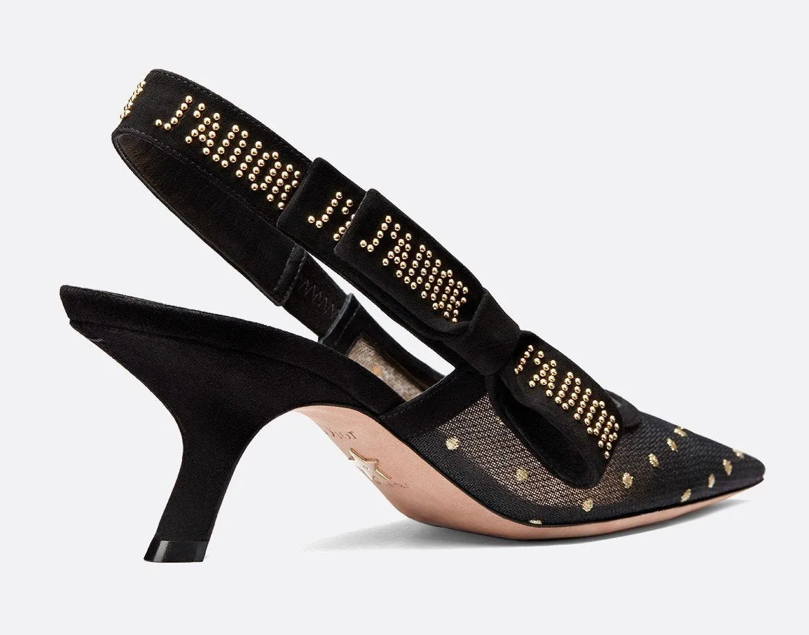 J'Adior Slingback in Gold Tone Dotted Swiss