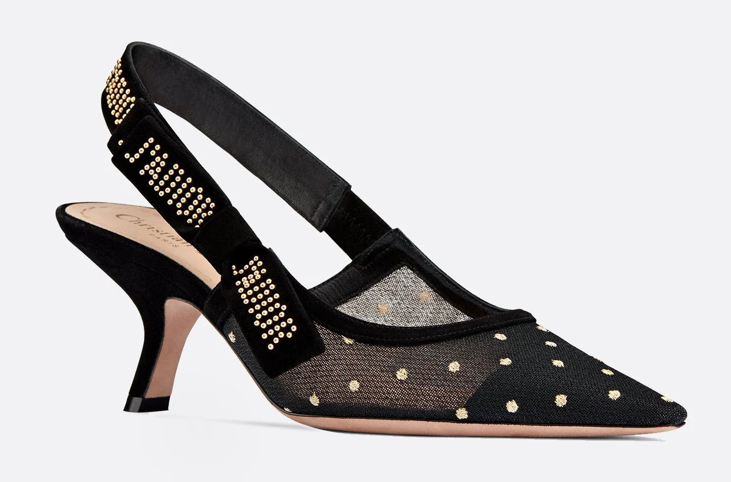 J'Adior Slingback in Gold Tone Dotted Swiss