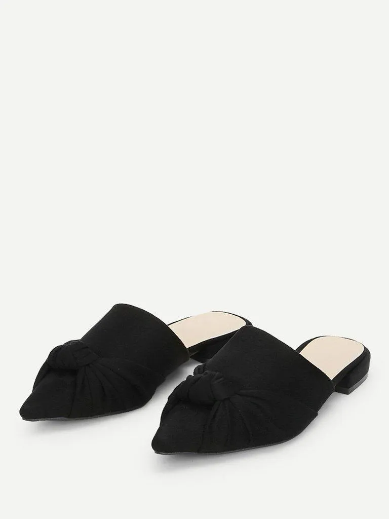 Knot Detail Suede Flat Mules