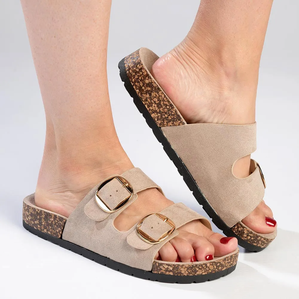 Madison 2 Buckle Comfort BF Sandals - Beige