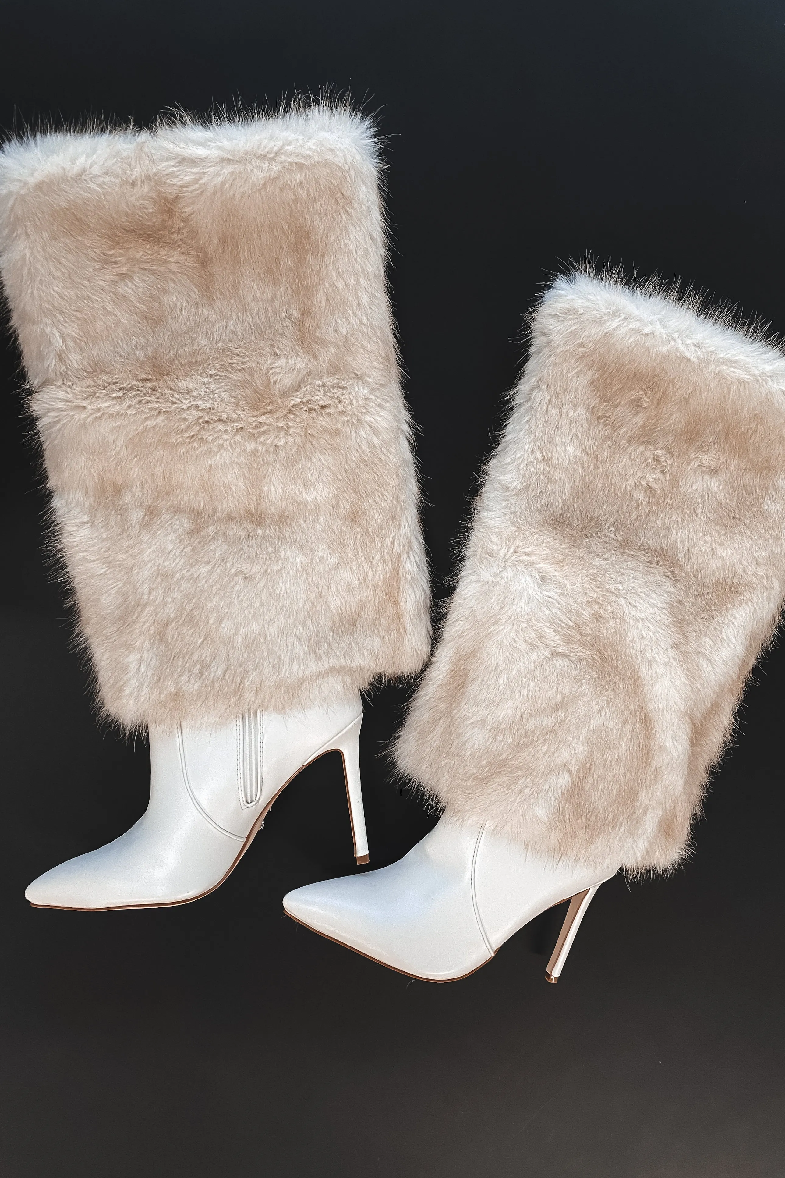 Making Cold A Statement Off White Faux Fur Stiletto Boots