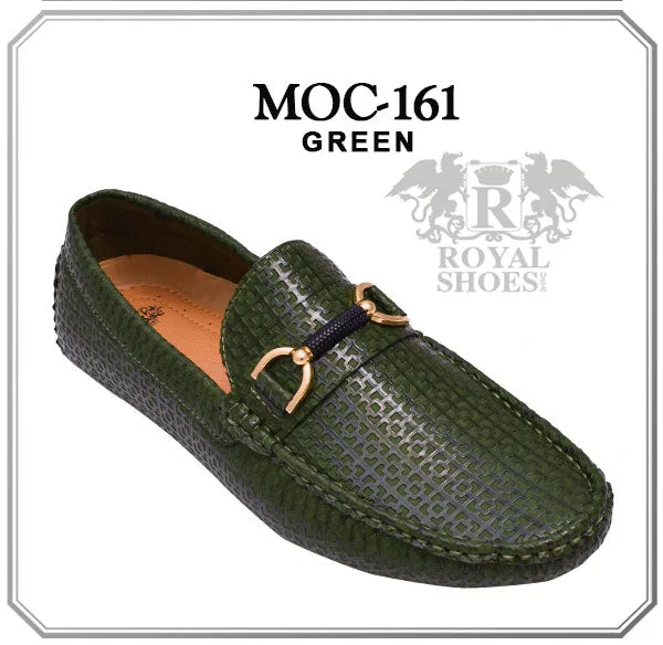 Men's Olive Green Summer Loafer Gold Buckle Style MOC-161 By Royal Shoes USA