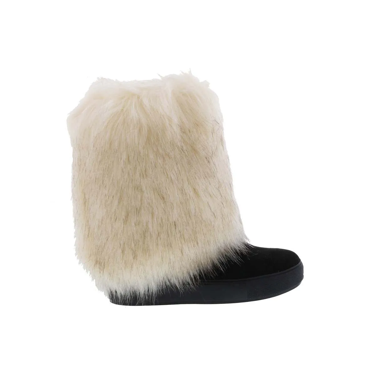 Penny Loves Kenny Airbrush Women Mid-calf Boot In Black Microsuede/white Faux Fur