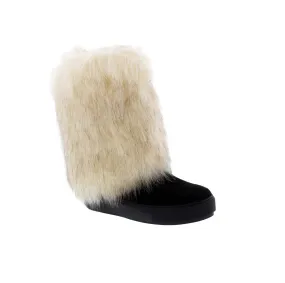 Penny Loves Kenny Airbrush Women Mid-calf Boot In Black Microsuede/white Faux Fur