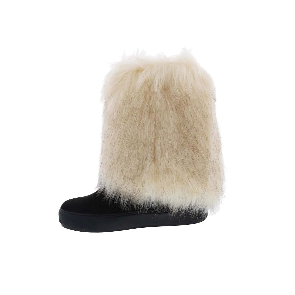 Penny Loves Kenny Airbrush Women Mid-calf Boot In Black Microsuede/white Faux Fur