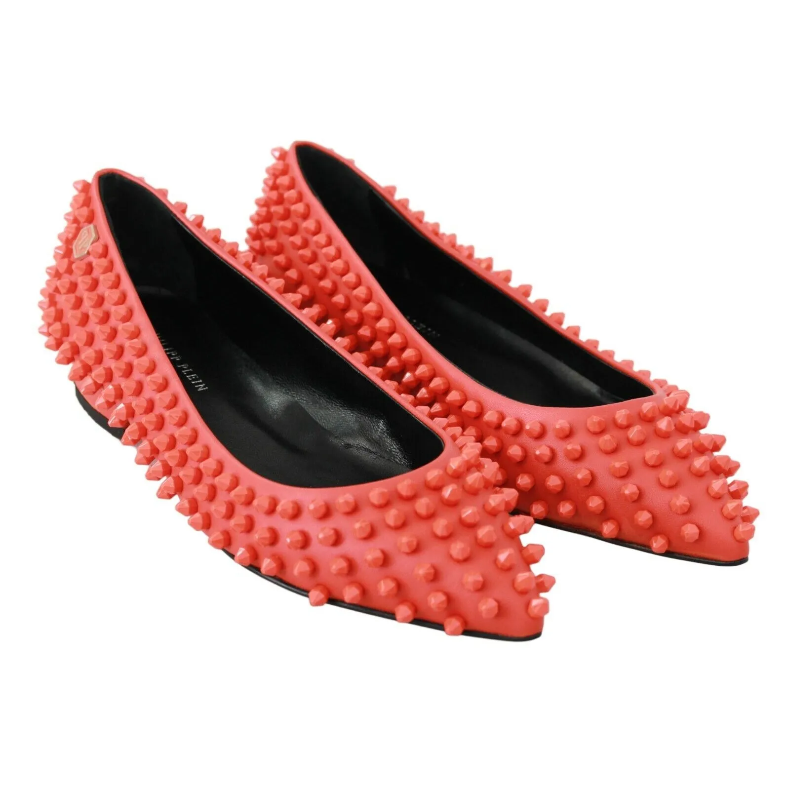 Philipp Plein Vibrant Orange Pointed Leather Flats