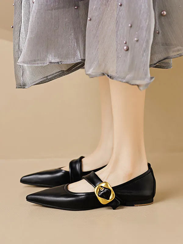 Pointed Toe Ankle Strap Mary Jane Flats