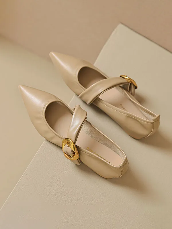 Pointed Toe Ankle Strap Mary Jane Flats