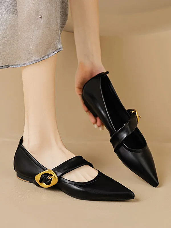 Pointed Toe Ankle Strap Mary Jane Flats