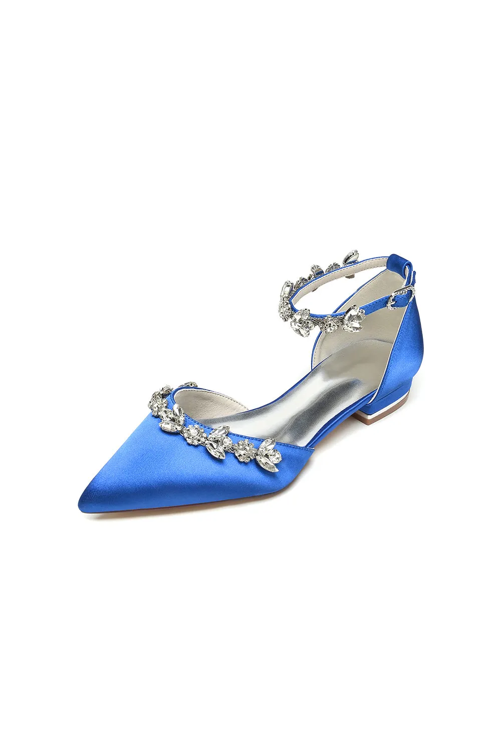 Pointed Toe Rhinestone Beaded Ankle Strap Kitten Heels