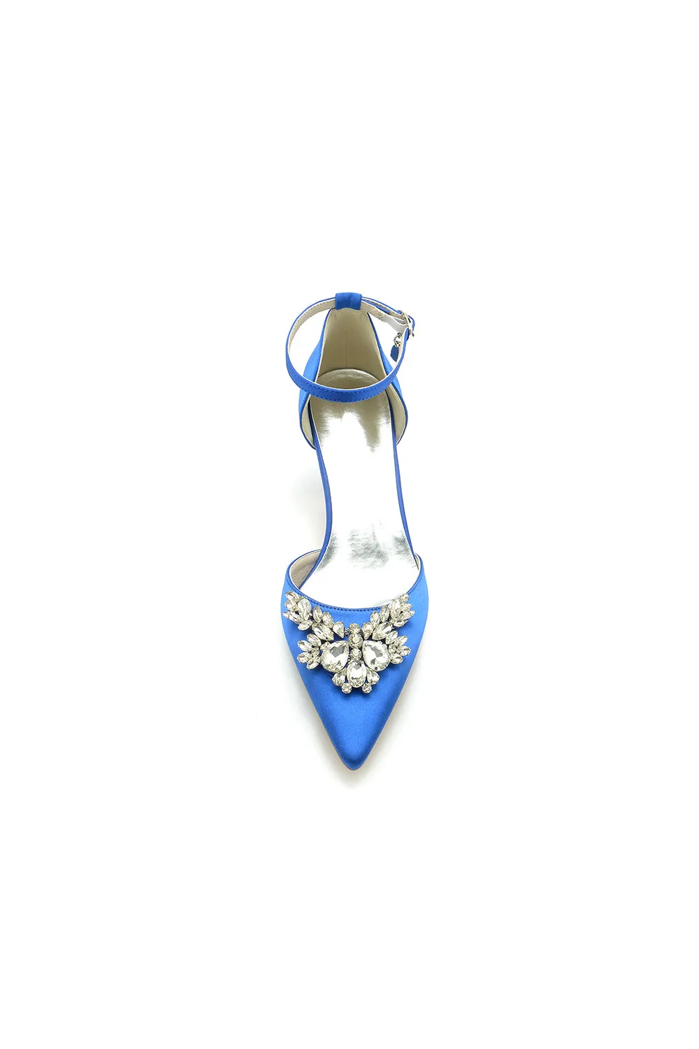 Pointed Toe Satin Kitten Heels With Rhinestone