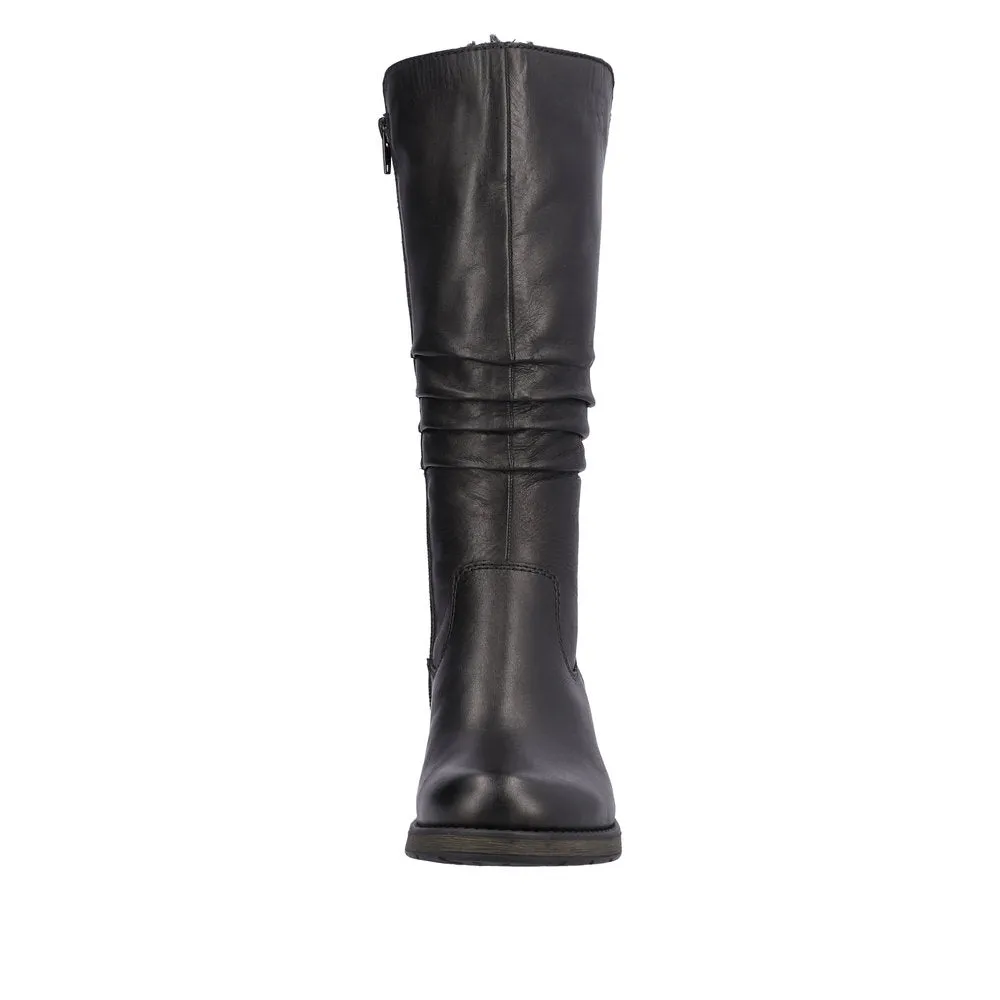 Rieker Z9563-00 Ladies Black Leather Side Zip Mid-Calf Boots