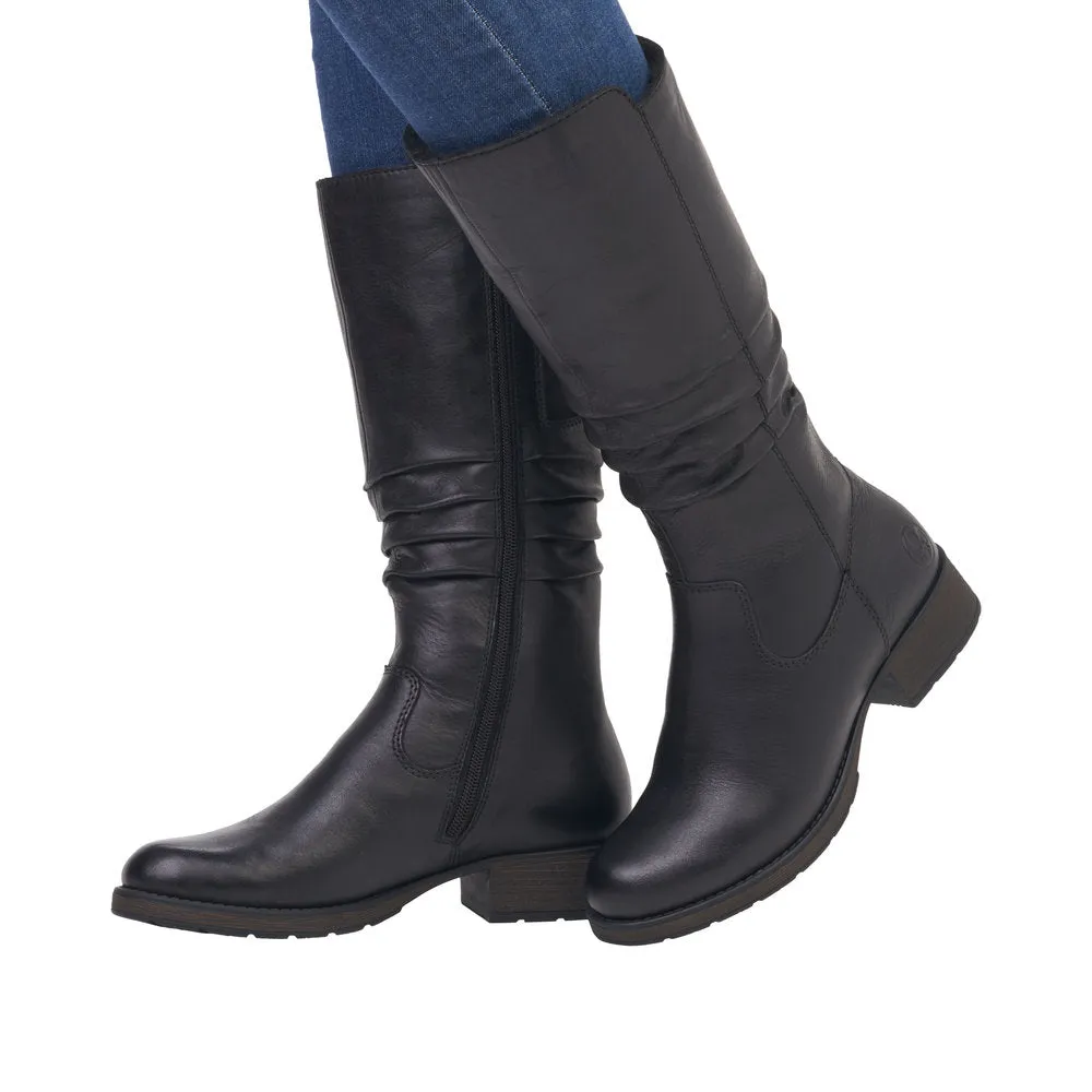 Rieker Z9563-00 Ladies Black Leather Side Zip Mid-Calf Boots