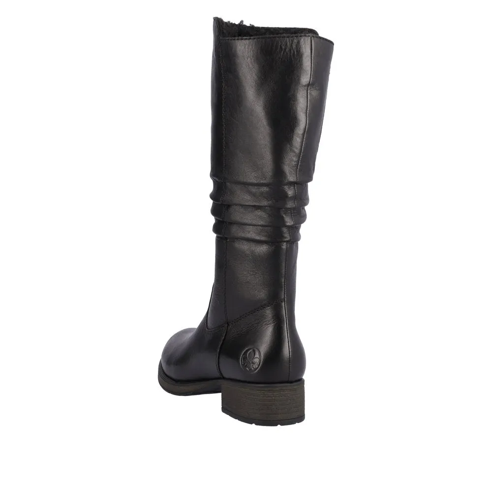 Rieker Z9563-00 Ladies Black Leather Side Zip Mid-Calf Boots