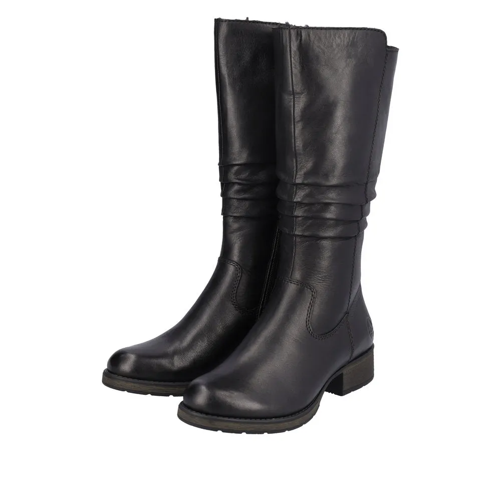 Rieker Z9563-00 Ladies Black Leather Side Zip Mid-Calf Boots