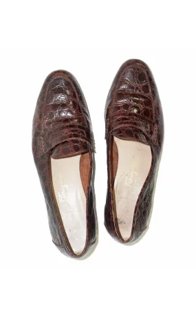 SALVATORE FERRAGAMO Brown Crocodile Loafers