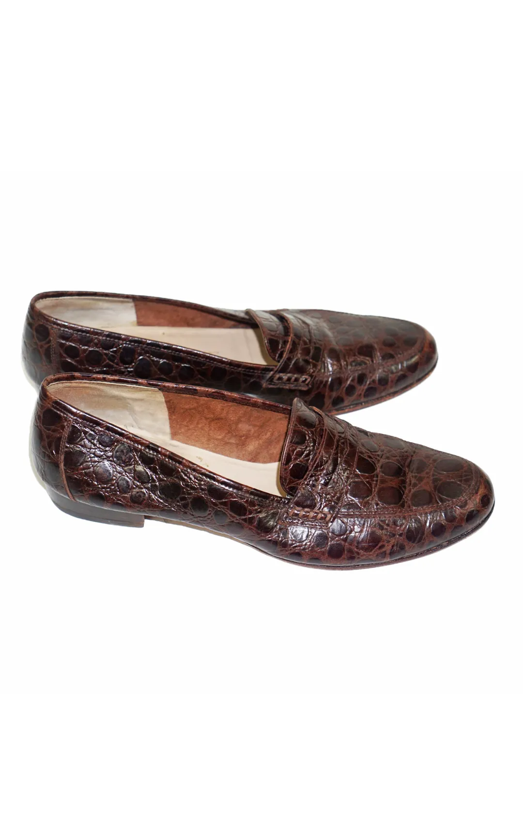 SALVATORE FERRAGAMO Brown Crocodile Loafers