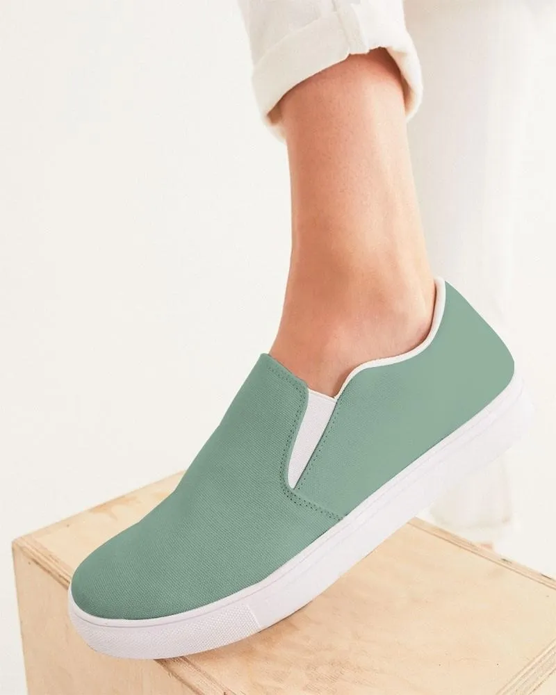 Shaded Pale Pastel Green Gray Slip-On Canvas Sneakers | Women's | C30M0Y30K30