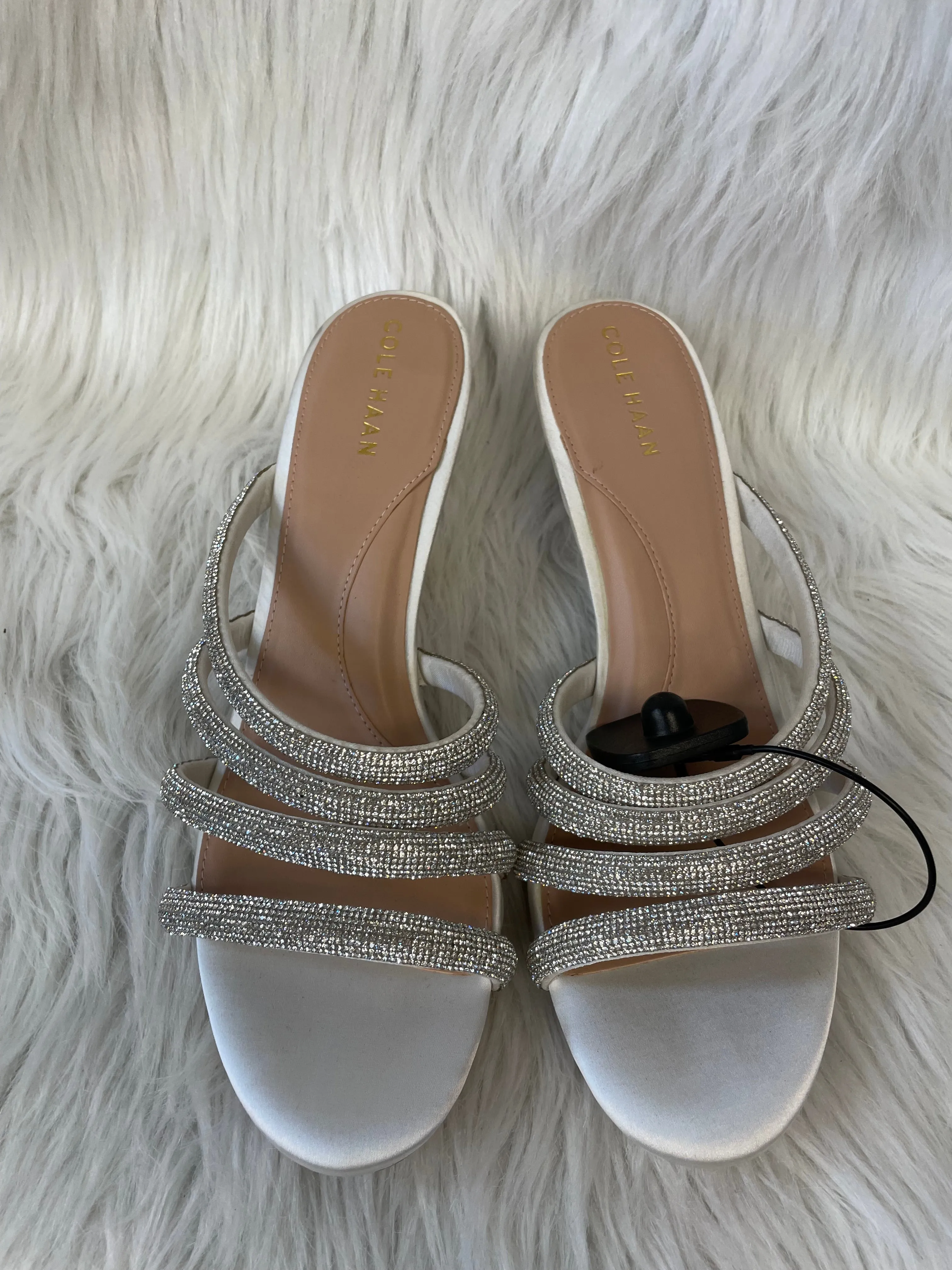 Silver & White Sandals Heels Kitten Cole-haan, Size 10