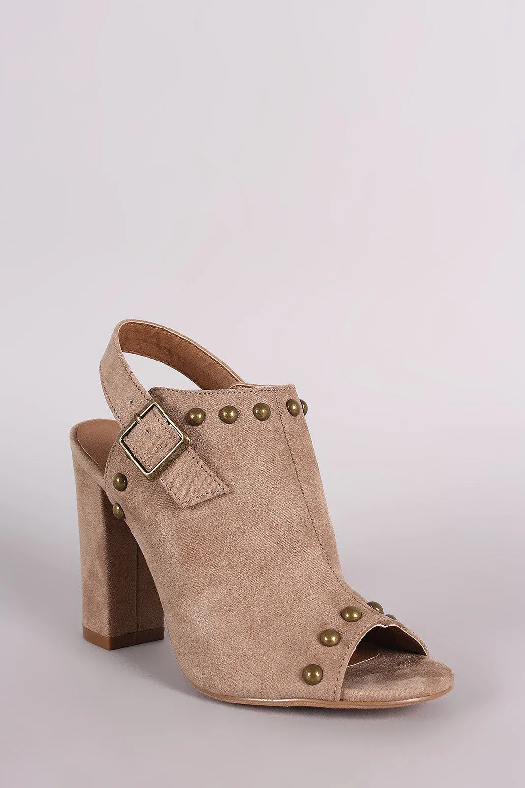 Suede Studded Slingback Chunky Mule Heel