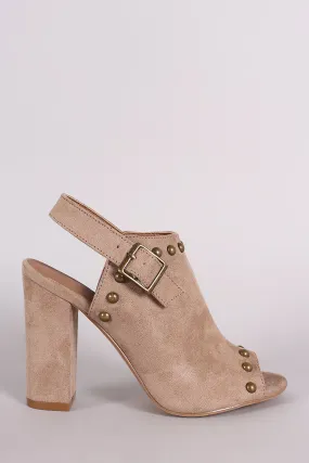 Suede Studded Slingback Chunky Mule Heel