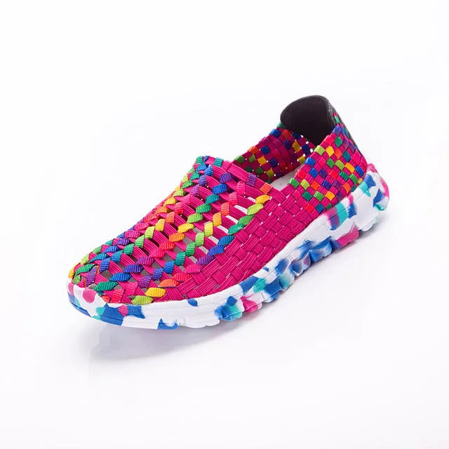 Women Shoes Summer Flat Female Loafers Women Casual Flats Woven Shoes Slip On Colorful Shoe Mujer Plus Size 41