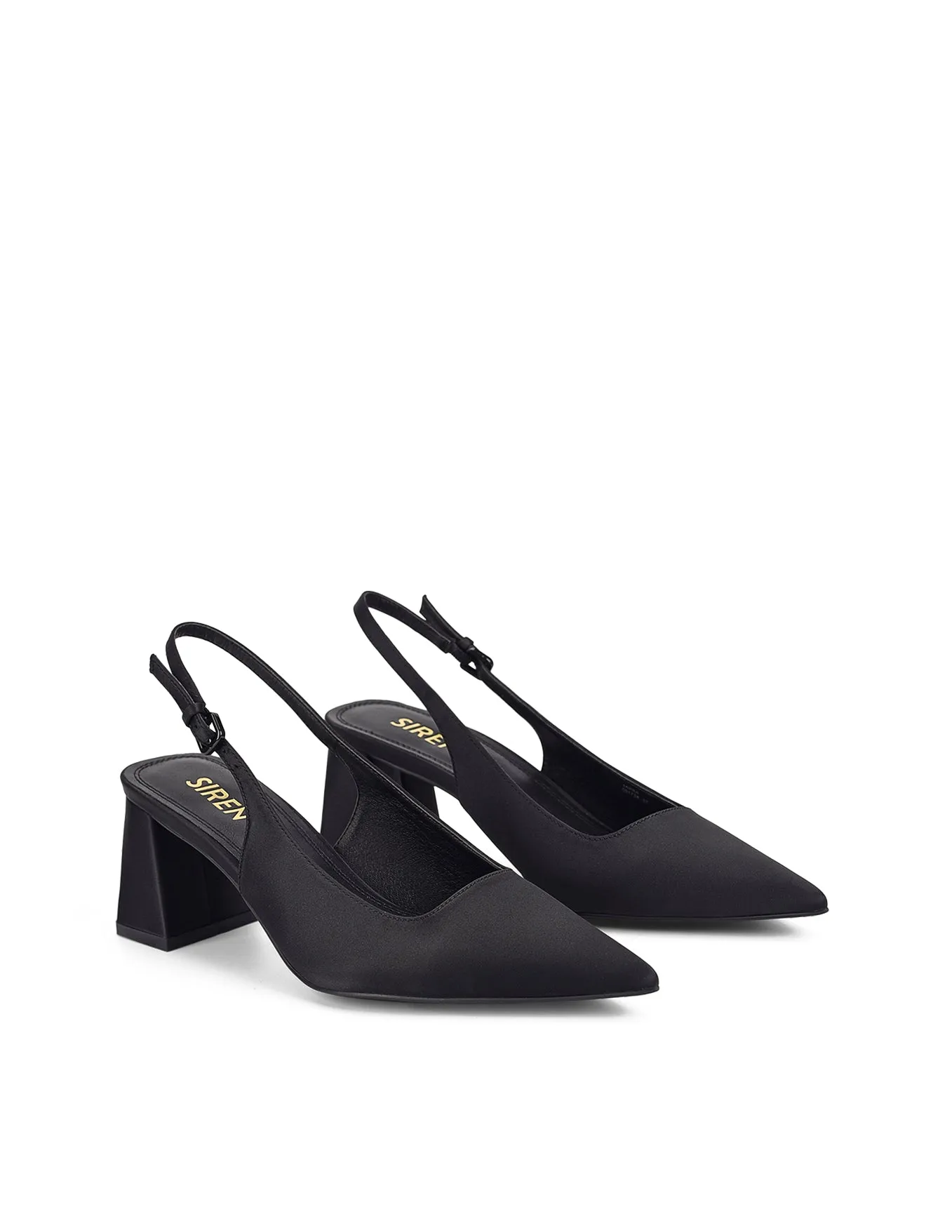 Yarra Pointed Toe Slingbacks - Black Satin