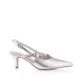 Zedd Point Toe Kitten Heels - Silver Metallic